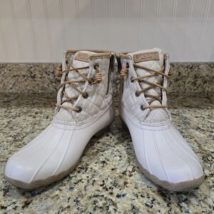 Sperry Top sider Saltwater Women duck boots Nylon Quilt Ivory Sz 9
